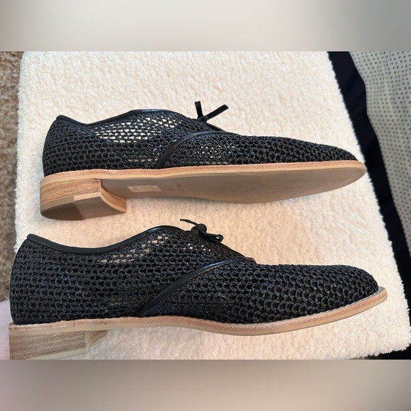 All Black Mesh Black Oxfords Leather Anthropologie Flats UK 41 or 10.5 - Picture 4 of 12